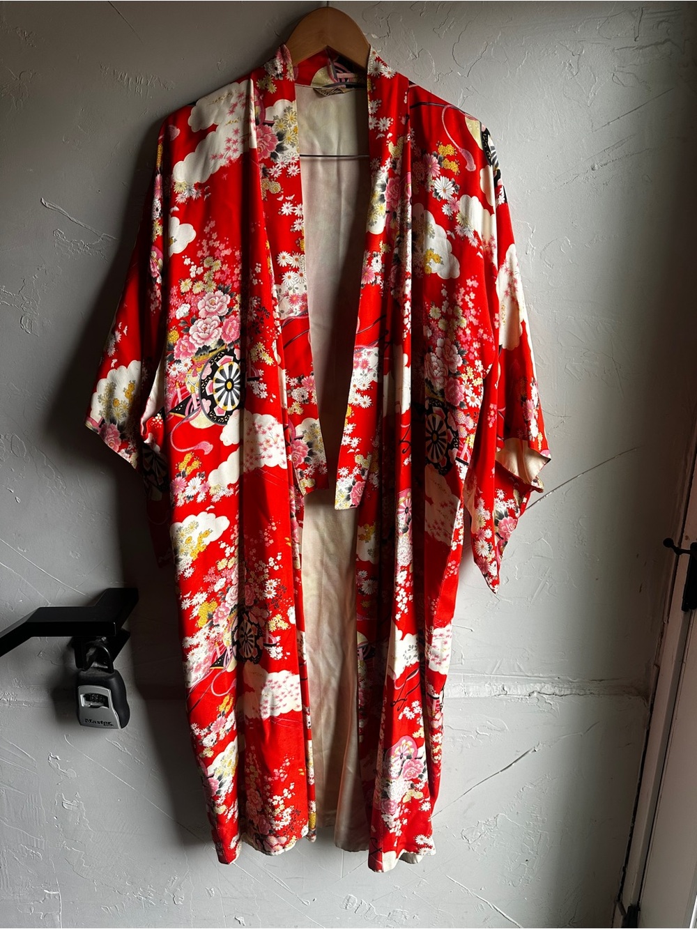Vintage‎ Japanese Floral Kimono Robe Red Japan Festival Fairy Kei Coquette Boho